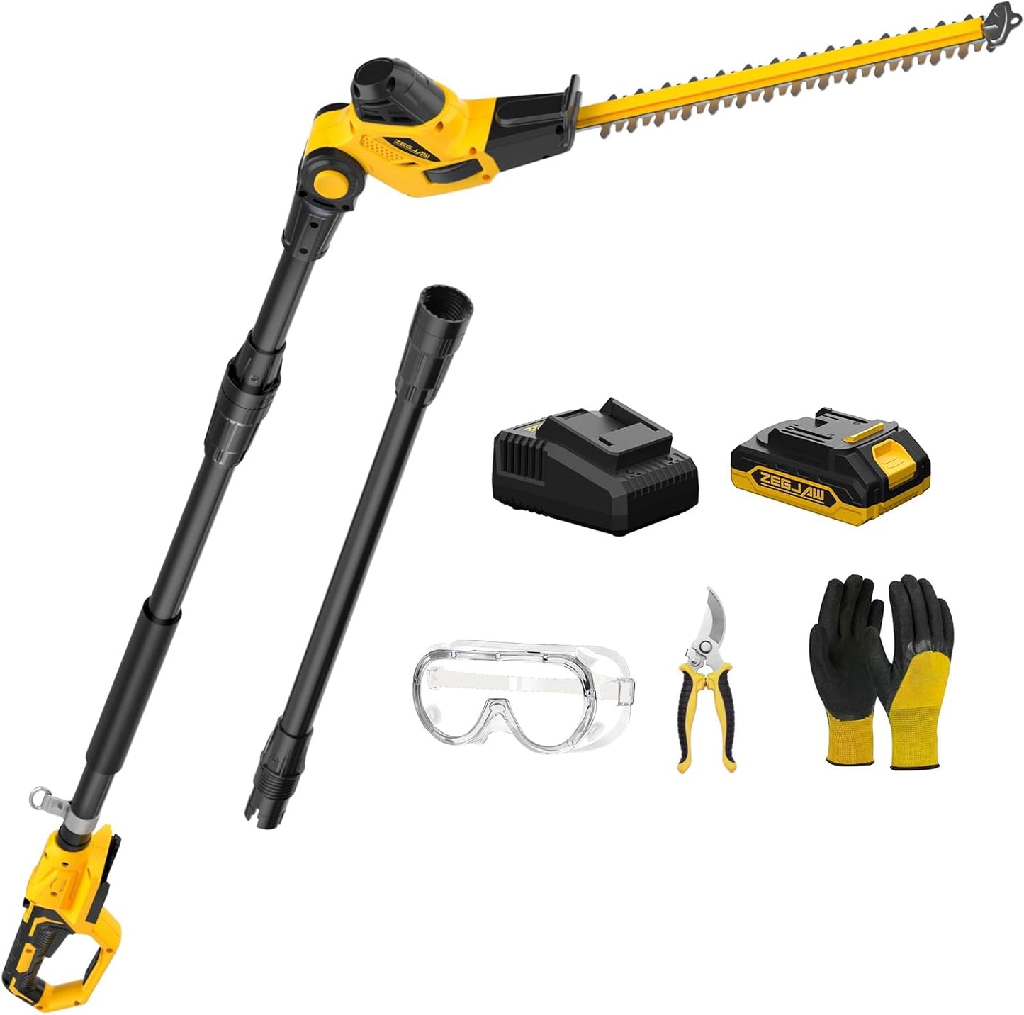 Pole Hedge Trimmer Cordless, 9-Feet Reach Power Hedge Trimmer with Extension Pole, MAX 20-inch, Multi-Angle, 2.0Ah Battery and Fast Charger Included (One Battery Pack)