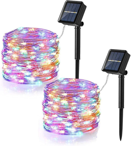 Brizled 2 Pack Each 200 LED 66ff Multicolor Solar Christmas Lights, Colored Solar String Lights 8 Modes Twinkling Fairy Lights with Memory Waterproof Twinkle Lights for Outdoor Garden Party Tree Decor