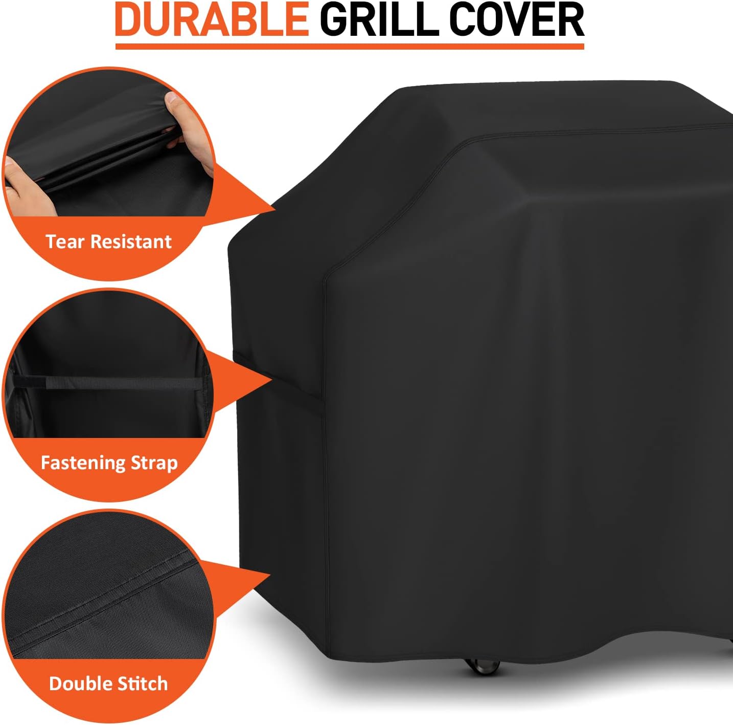 55 Inch Grill Cover for Outdoor Grill, Waterproof Fade Resistant BBQ Grill Cover, Weather Resistant Gas Grill Cover, Fits Weber, Charbroil, Nexgrill and More Grills, Black