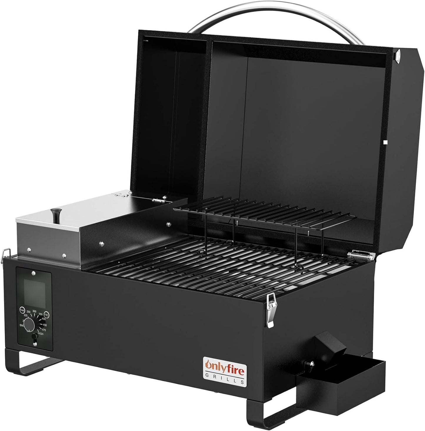 Onlyfire BBQ Wood Pellet Grill Smoker with Meat Probe, 2 Tiers Cooking Area, Portable Tabletop Grilling Stove for Outdoor Kitchen Cooking Smoke and Roast, RV Camping, Black GS314