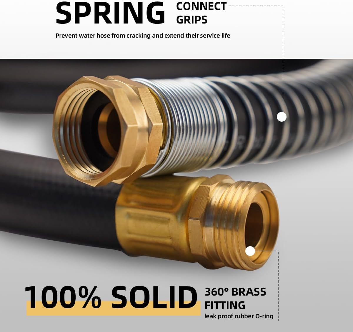 WiseFlow Garden Hose 50FT x 3/4", Heavy Duty Rubber Hose, 1000PSI Burst, 300PSI Working, Water Hose with Five Layered Braiding, Male Female Fittings (Black)