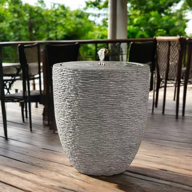 Members Mark LED Water Fountain, Textured Gray Outdoor Decor, Modern Bowl Design