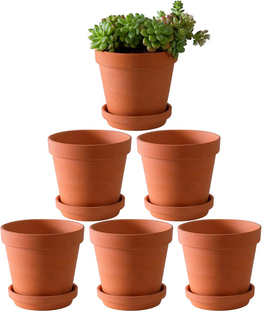 Yishang Large Terra Cotta Pots with Saucer- 6 Pack Large 6'' Terra Cotta Plant Pot with Drainage Hole, Flower Pot with Tray, Terracotta Pot for Indoor Outdoor Plant