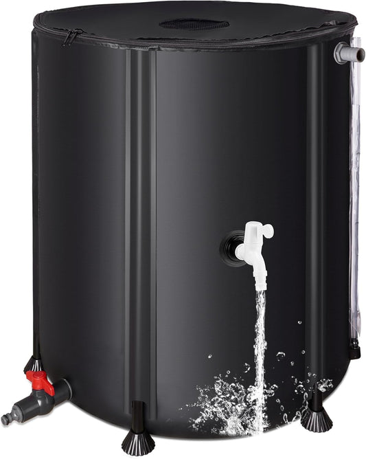 Collapsible Rain Barrel Water Collection System - 53 Gallon Portable Water Storage Tank,Foldable Rainwater Collect System Downspout, Water Catcher Container with Filter, Spigots＆Overflow Kit,Black