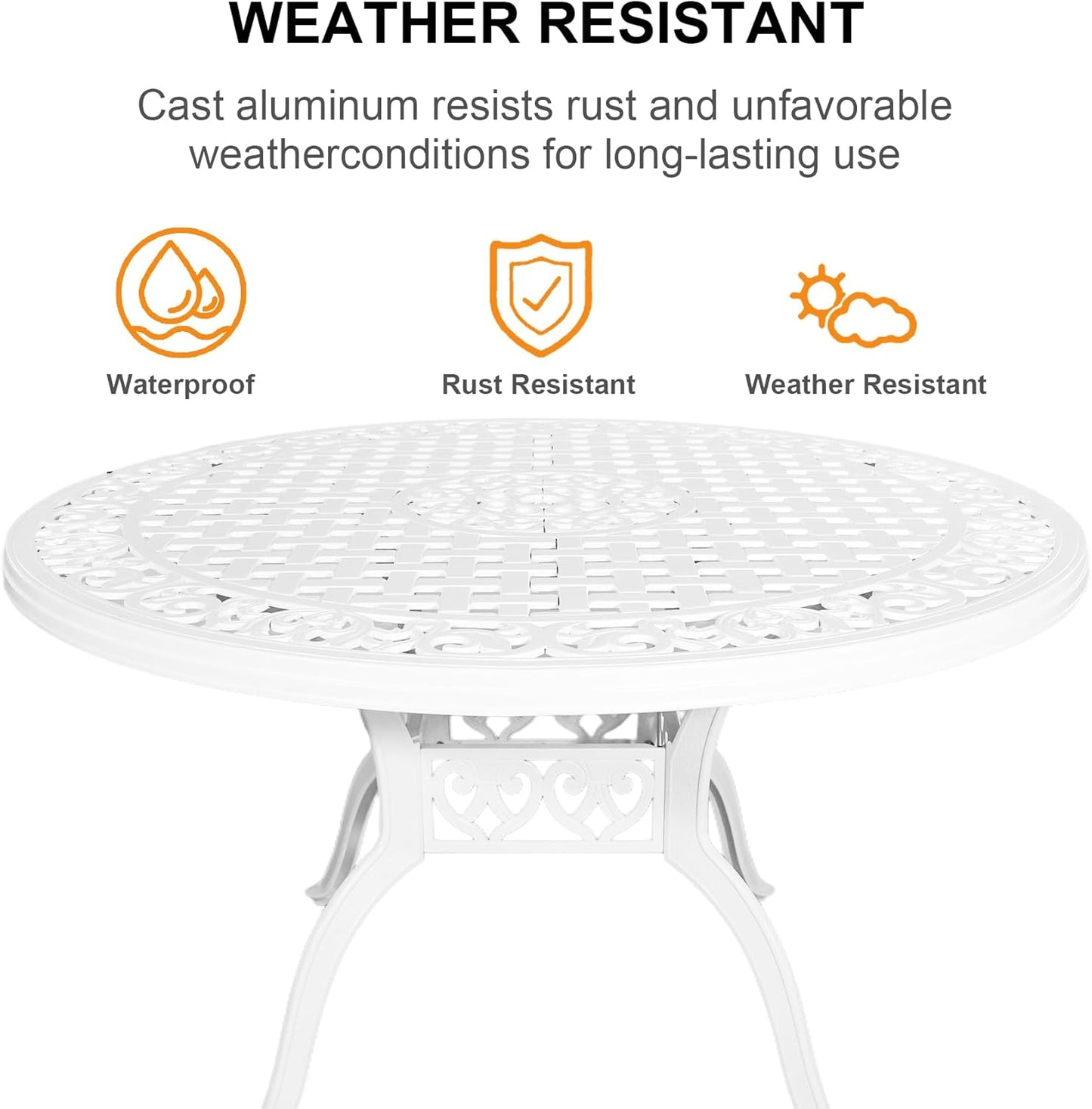 5 Piece Patio Dining Set Outdoor Patio Round Table and Chairs Set of 4 with Umbrella Hole,Cast Aluminum White Outdoor Bistro Dining Set, Patio Furniture Set for Garden,White