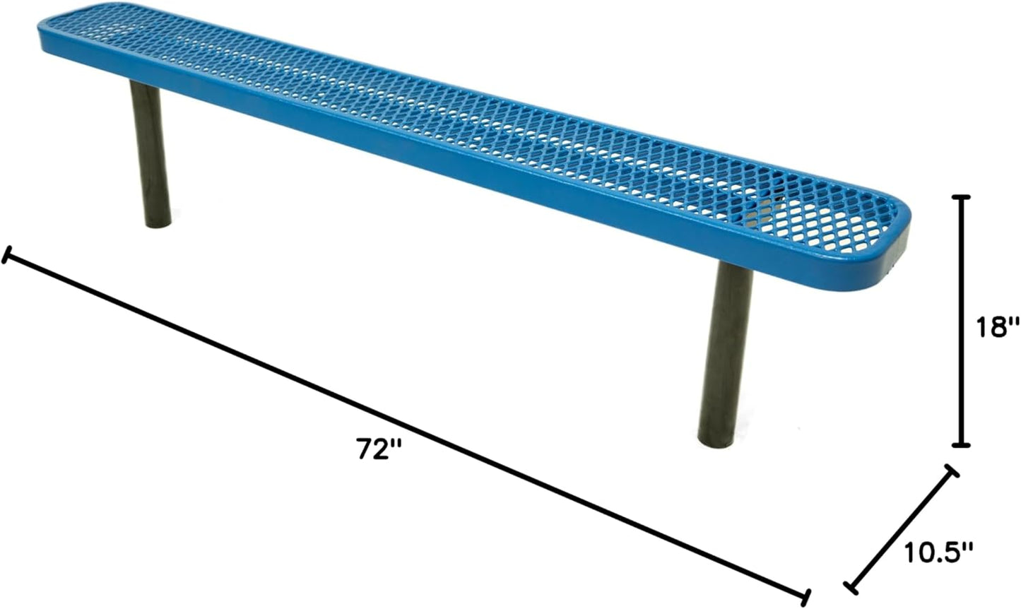 Heavy-Duty Outdoor Bench Thermoplastic Coated, Expanded Metal, Commercial-Grade Seating, Made in America (Inground Without Back, 6 Ft, Textured Light Blue)