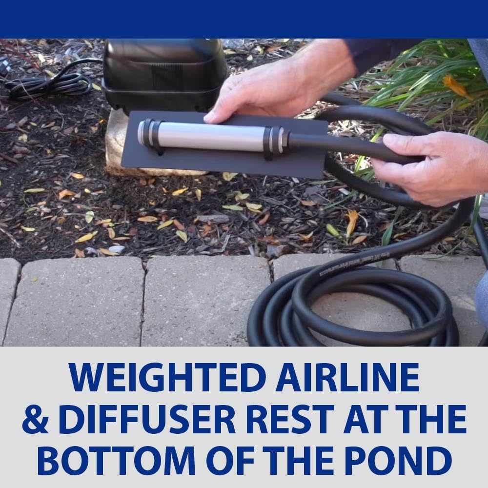 The Pond Guy Pond Aerator 1, Complete Aeration Kit, Add Oxygen to Koi & Fish Water Garden Ponds, Outdoor Diaphragm Compressor Pump, Air Line, Faux Grey Stone Rock Cover & 1 Submersible Diffuser Stick
