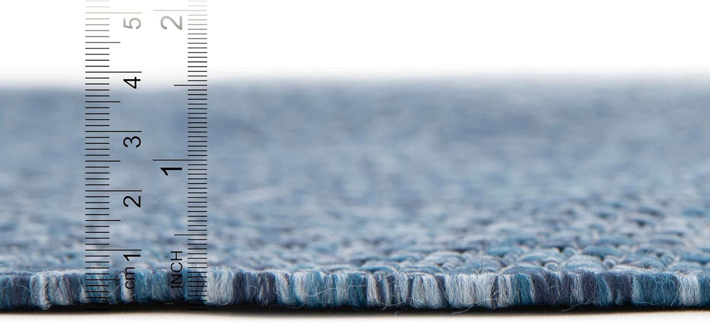 Unique Loom Collection Casual Transitional Solid Heathered Indoor/Outdoor Flatweave Area Rug (13' Round, Blue/Navy Blue)