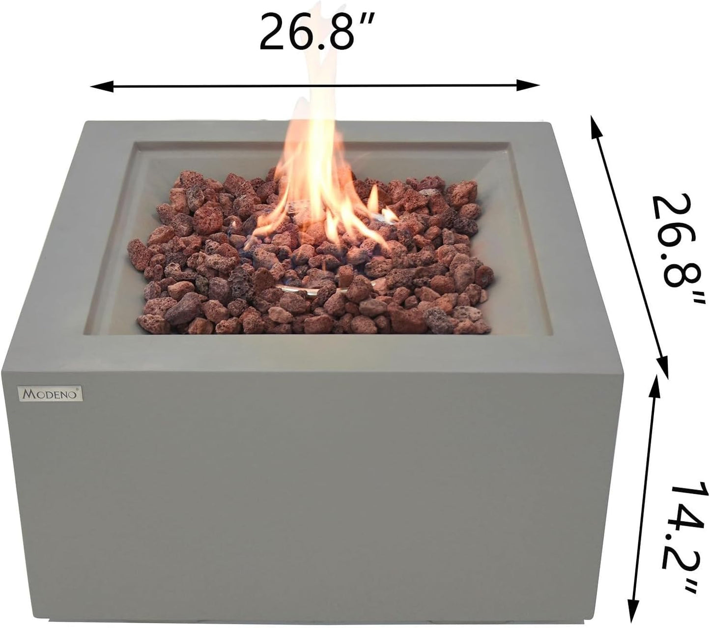 AMS Fireplace | Modeno Ridgefield Package | Light Gray Liquid Propane Gas Fire Pit Table for Outside Patio Bundle with Tank Cover, Wind Guard, SS Burner Lid | Free Ice Bucket & Rubber Mat