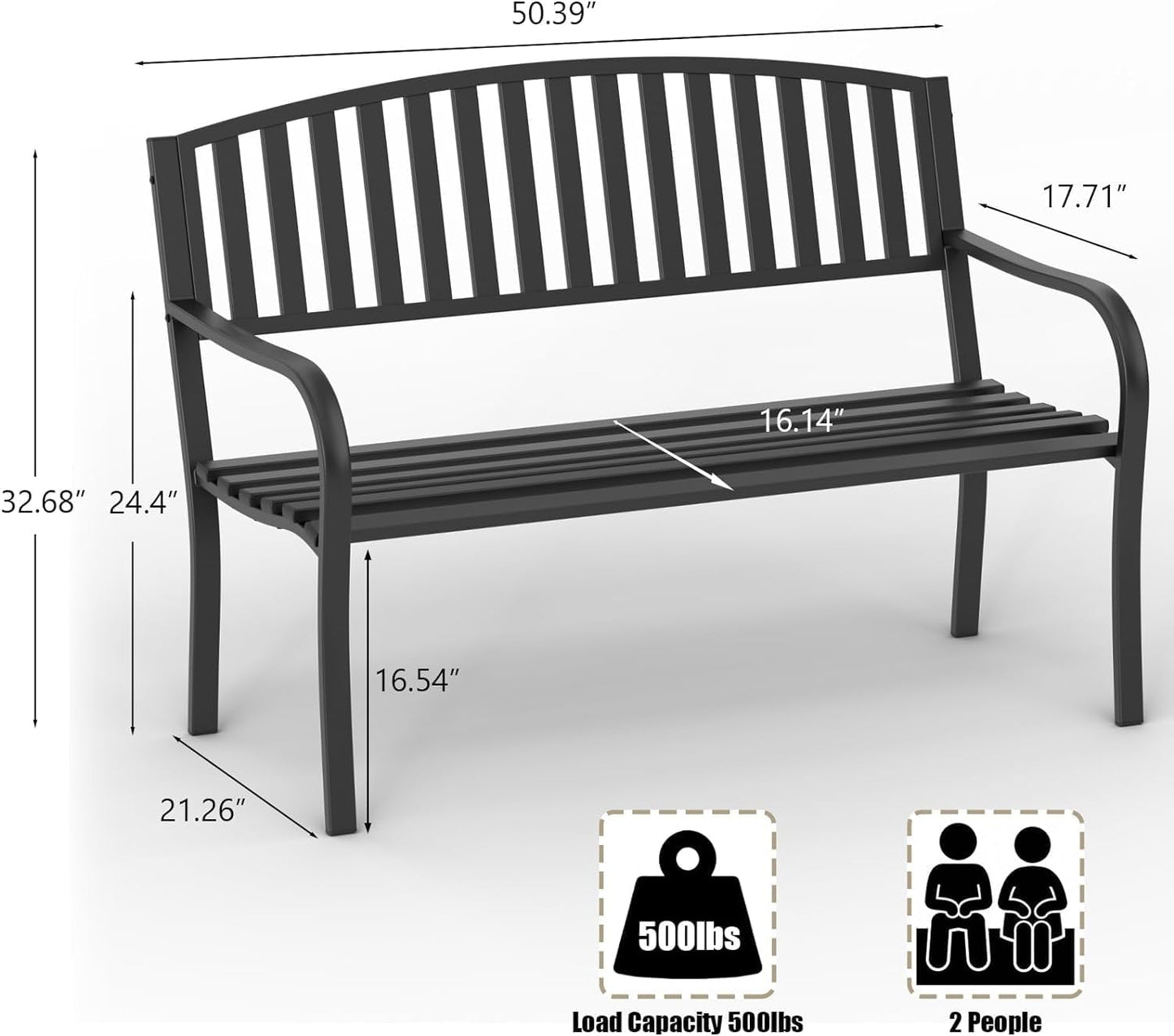 On Shine 50'' Outdoor Bench Weatherproof, Cast Iron All Metal Frame Garden Bench, Anti-Rust Patio Park Bench Clearance for Front Porch, Yard, Lawn, Deck