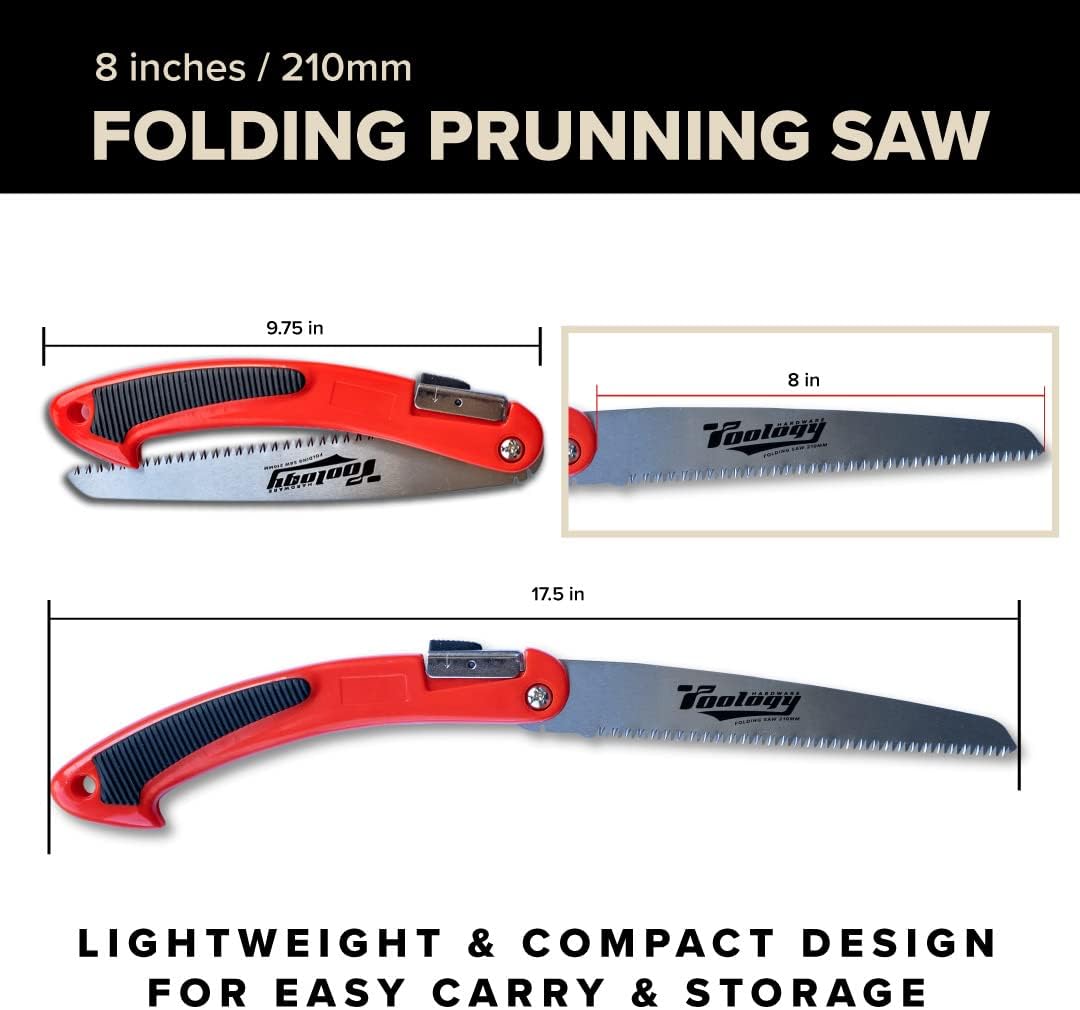 8" Folding Hand Pruning Saw for Gardening, Camping, Wood/Tree Cutting, Made with Heavy Duty SK-5 Steel (Red)