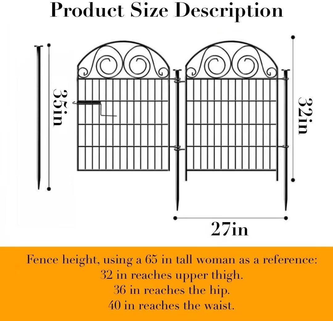 Dog Fence Outdoor for Yard, 32 Inch(H) 24 Panels Total Length 52.5 Ft(L) Pet Fence, Black Metal Animal Barrier Fencing，Reusable Decorative Fences for Garden │Patented