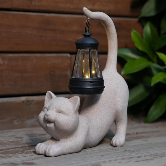 Solar Cat Garden Statue 10 Inch Porch Patio Decor for Outside Yard Decoration Outdoor Unique Housewarming Gardening Birthday Gifts for Cat Lovers Women Grandma
