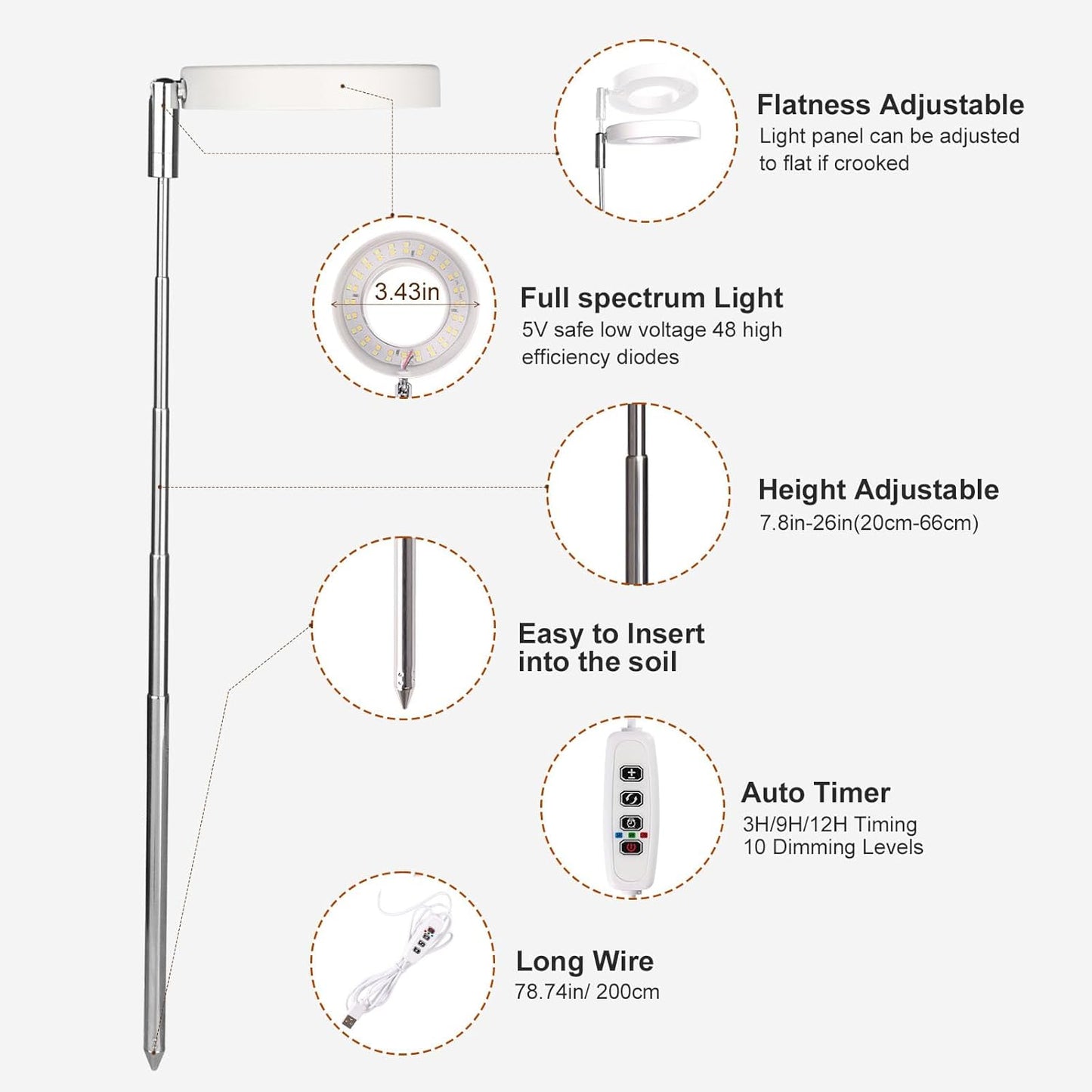 Grow Lights for Indoor Plants Small Potted - Full Spectrum, Auto 3/9/12H Timer, 10-Level Dimming & Adjustable Height - Compact Grow Light for Succulents, Herbs, Foliage in Home/Office (White,3PACKS)