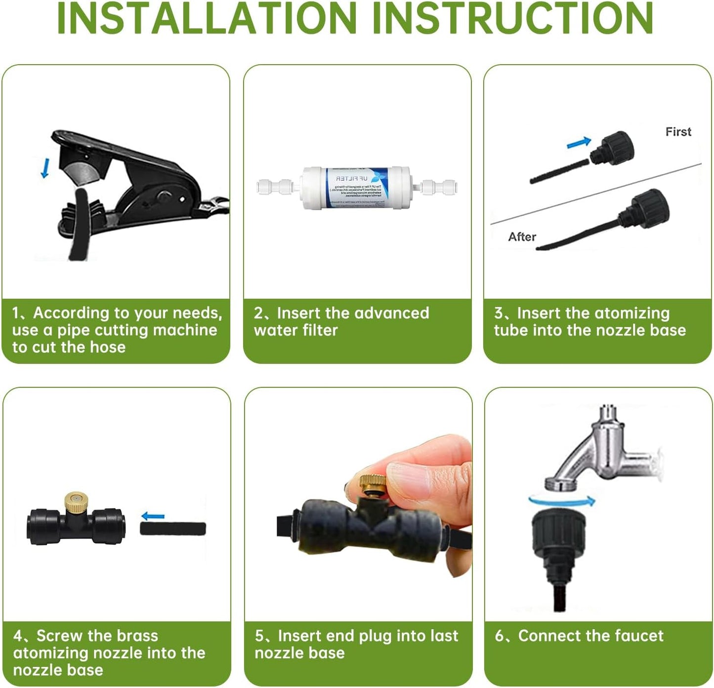 30FT Outdoor Misting Cooling System‌ - Patio Garden Kit with ‌Brass Nozzles & UV Tubing‌, DIY Install for ‌Pool, BBQ, Greenhouse‌, Water-Saving High Pressure Cooler