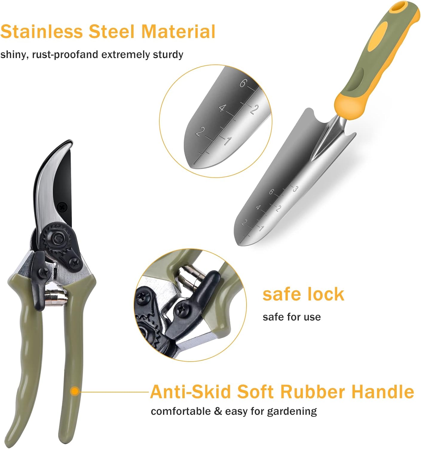 Garden Tool Set, WisaKey 9 Piece Stainless Steel Heavy Duty Gardening Hand Tools with Handle, Durable Garden Tool Bag, Gardening Gifts for Women and Men White Elephant Gifts