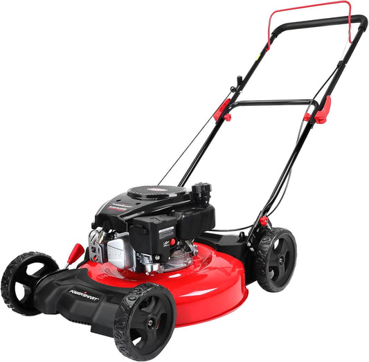PowerSmart 21 in. Gas Lawn Mower with 144cc OHV Engine, 2-in-1 Push Mower with Mulching & Side-Discharge