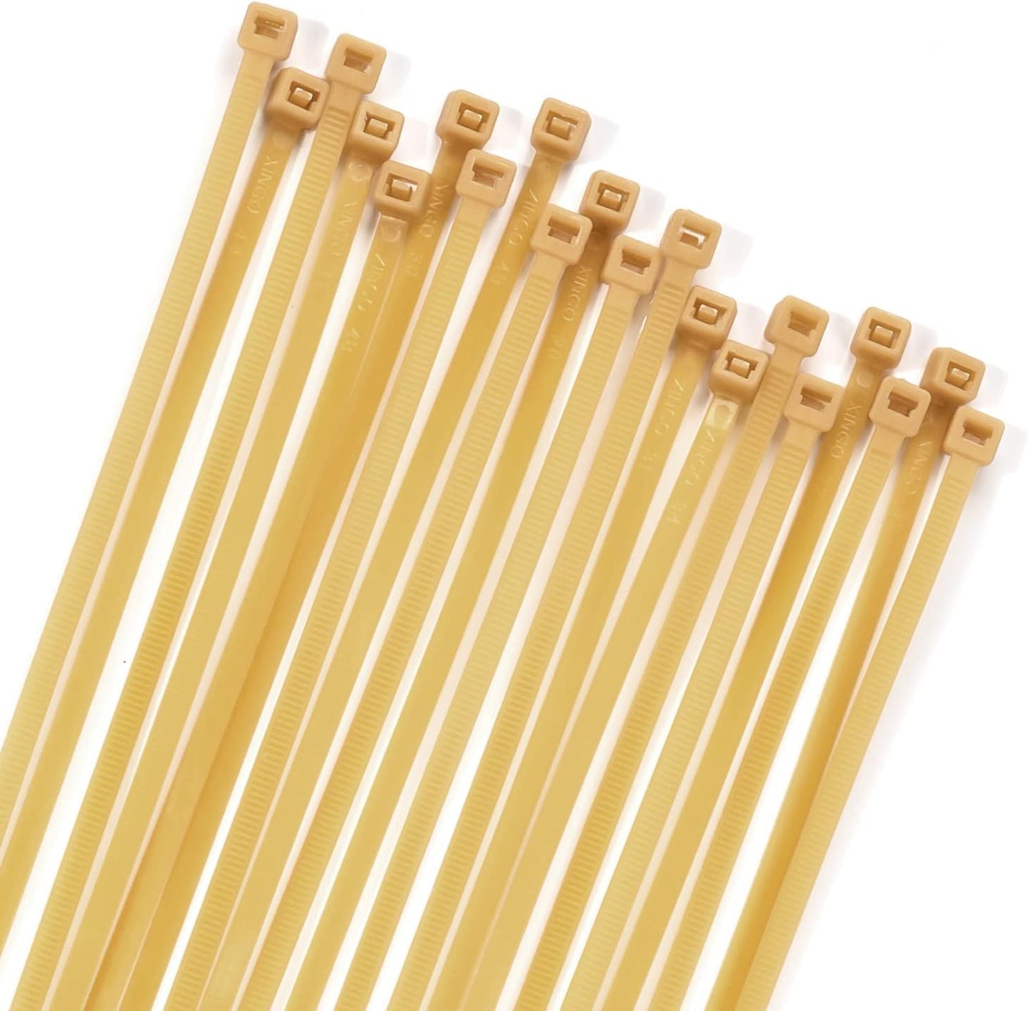 XINGO 100PCS Cable Zip Ties Heavy Duty, Premium Nylon Plastic Wire Ties with 50 Pounds Tensile Strength, Self-Locking Black Nylon Zip Ties for Indoor and Outdoor (16 inch, Gold)