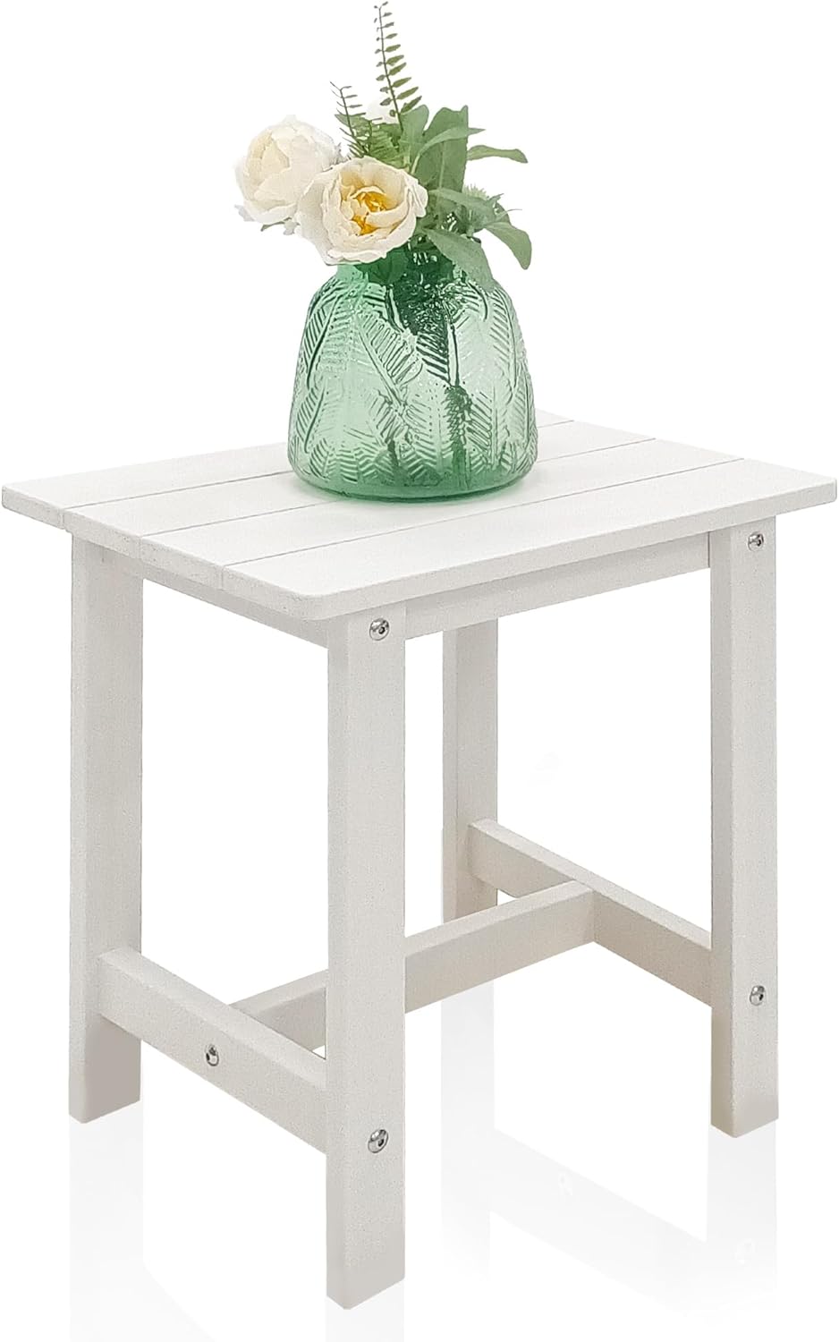 Outdoor Side Table, Small Adirondack Side Table for Adirondack Chair - Indoor Outdoor End Table - HDPS (White)