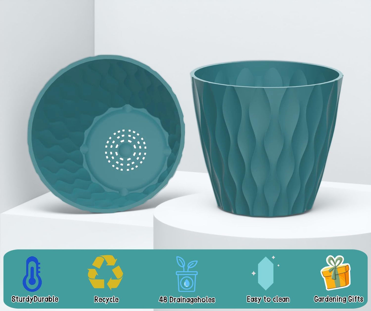 10 Pack 5 Inch Plant Pots with Drainage and Saucers, Multicolour Plastic Flower Pots for Indoor and Outdoor Plants, Stackable Nursery Planters for Houseplants and Herbs, Multicolour