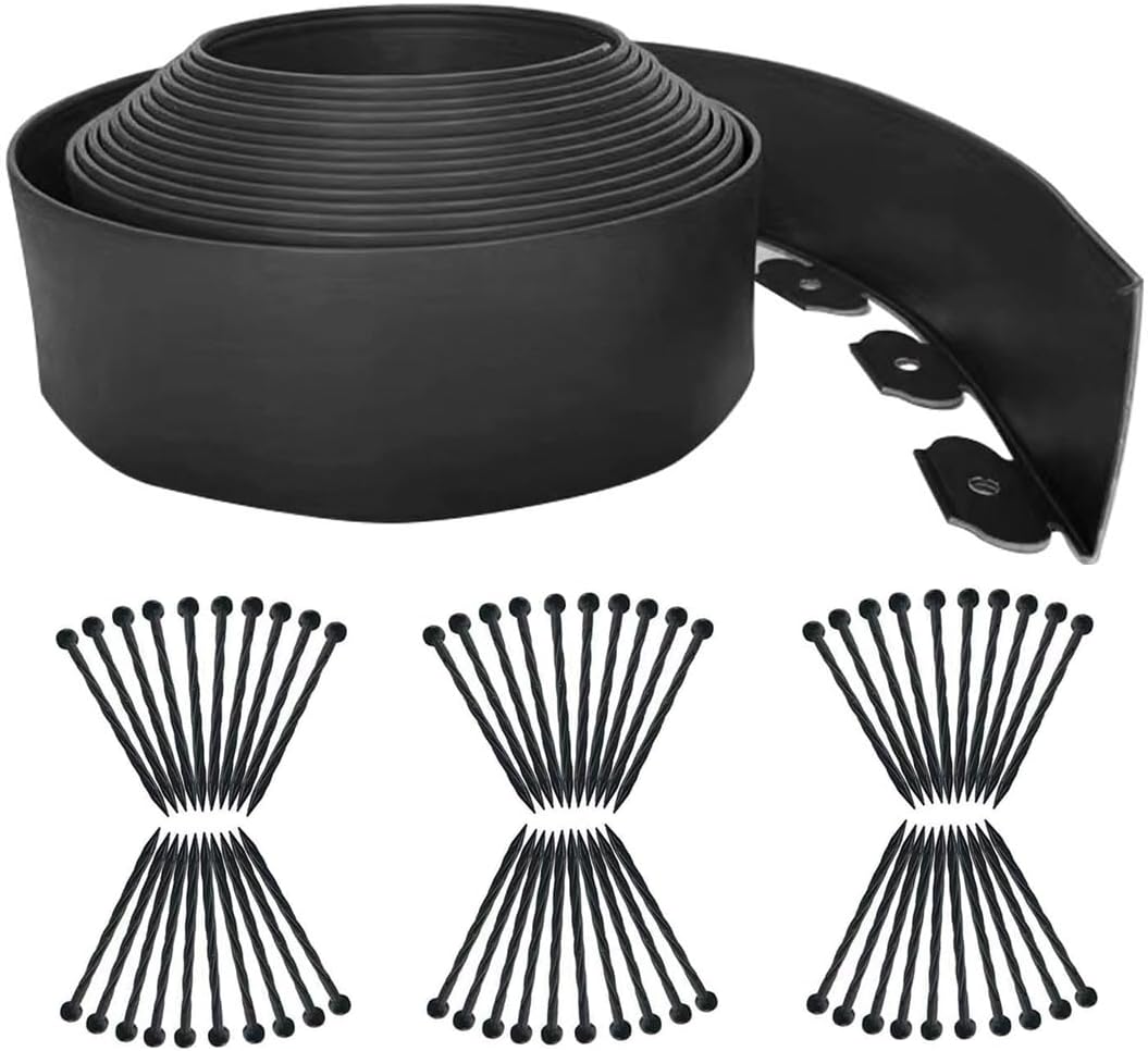 Garden Edging Borders 66FT,Landscape Edging Black[Extra Tall 4IN High] with 60pcs Stakes,Lawn Edging Flexible Garden Border Mini Plastic Fence for Flower Bed Landscaping