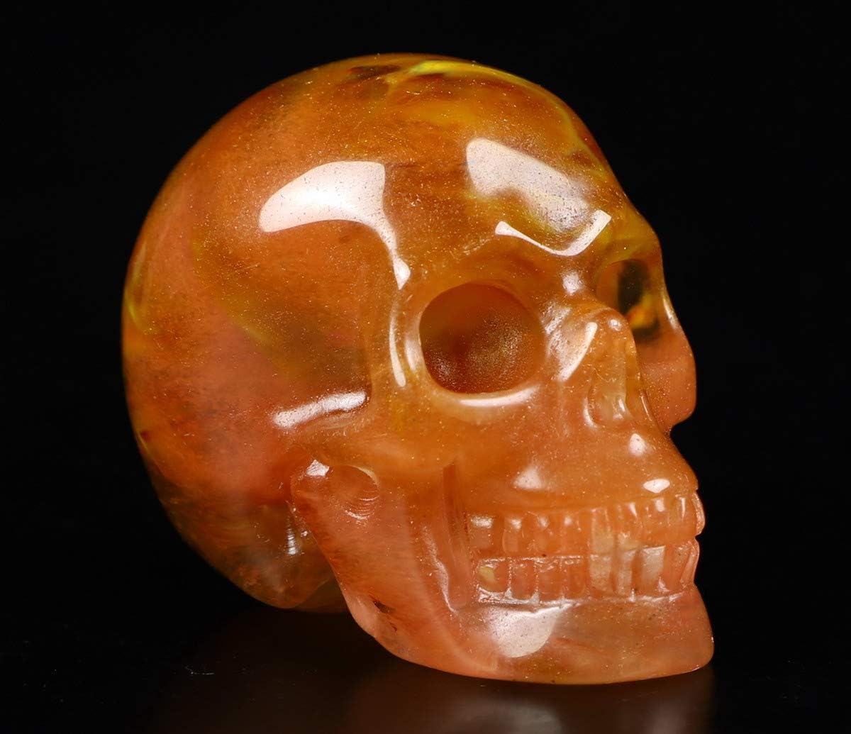 Skullis 2.0” Smelted Quartz Crystal Skull, Hand Carved Gemstone Fine Art Sculpture, Reiki Healing Stone Statue