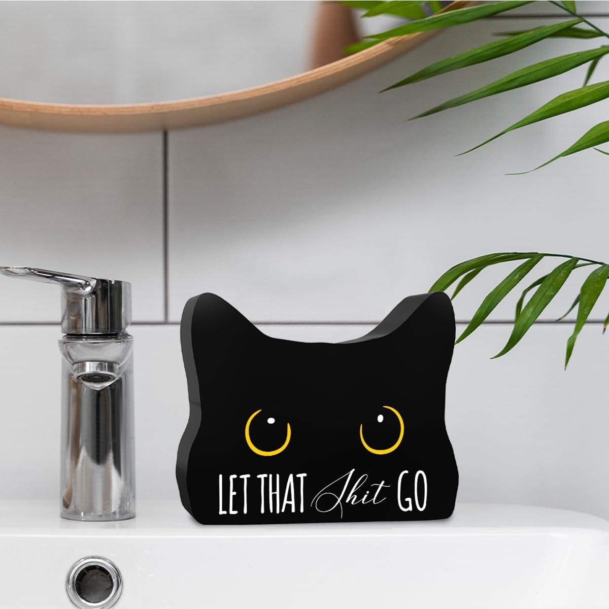 Funny Bathroom Acrylic Decor Sign, Let Them Go Sign, Black Cat Decor Cat Decor for Home Bathroom Cat Lover Gifts For Women Men
