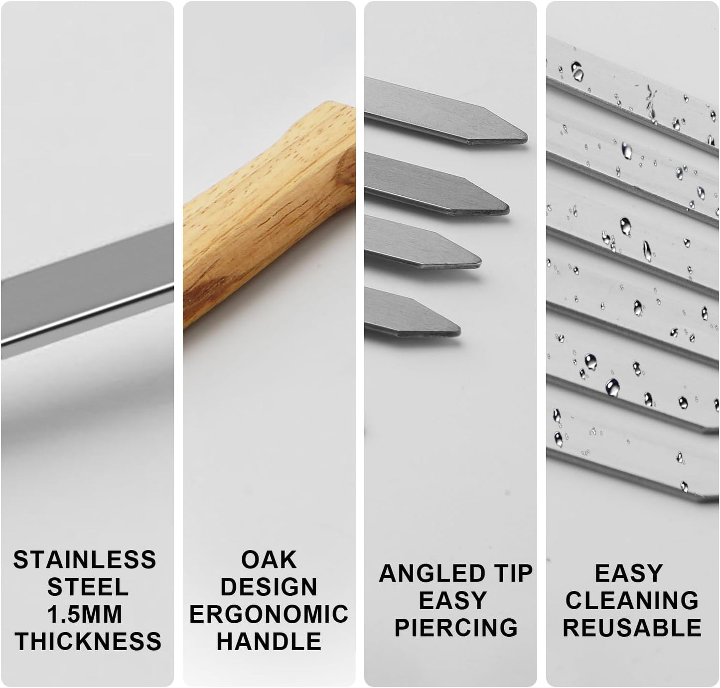 SHIKORI Kabob Skewers,BBQ Barbecue Skewers,Stainless Steel Sticks,17 Inch Heavy Duty Large Wide Reusable,with Nonslip Wooden-8 Pcs