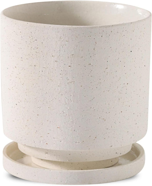Nihow 5.7 Inch Plant Pot, Ceramic Pots for Plants with Drainage Hole and Saucer, Plant Pots Indoor for Home Garden Patio Office, Cylinder Planters for Indoor Plants, White