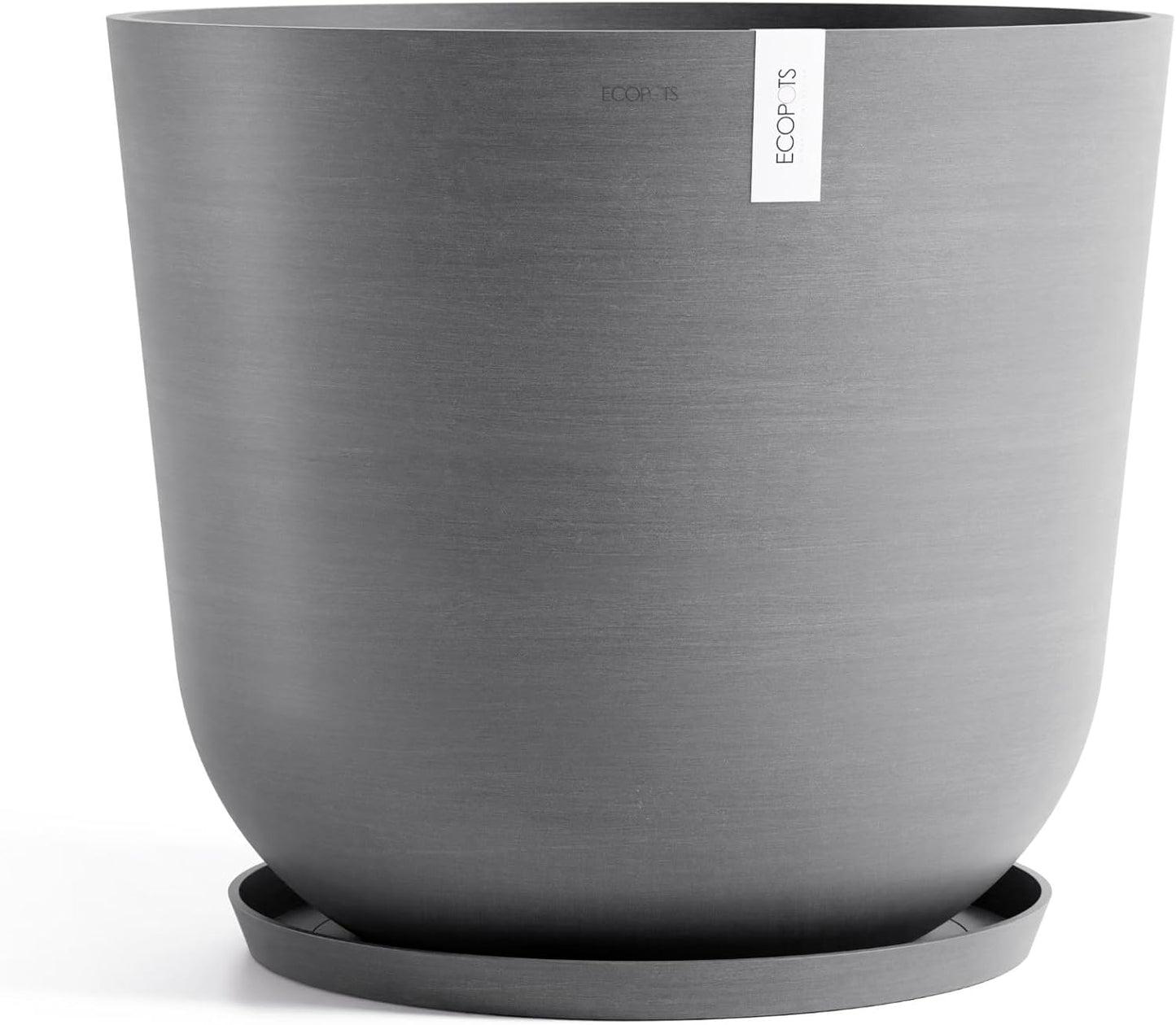 Ecopots Oslo Durable Modern Round Indoor/Outdoor Recycled-Based Composite Flower Pot Planter, Grey, 25.5"