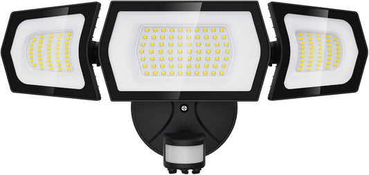 100W LED Flood Light Motion Sensor, 9000LM Motion Security Lights Outdoor, 3 Head Adjustable Floodlight, IP65 Waterproof Exterior Floodlights, 6500K Wall Light for Entryway, Yard, Garage