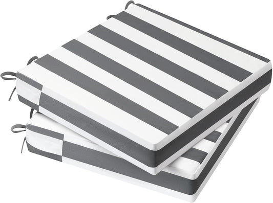 AAAAAcessories Outdoor Seat Cushions for Chairs, Waterproof, Fade-Resistant Patio Furniture Replacement Cushions, 19" x 19" x 3", Set of 2, Gray Cabana Stripe