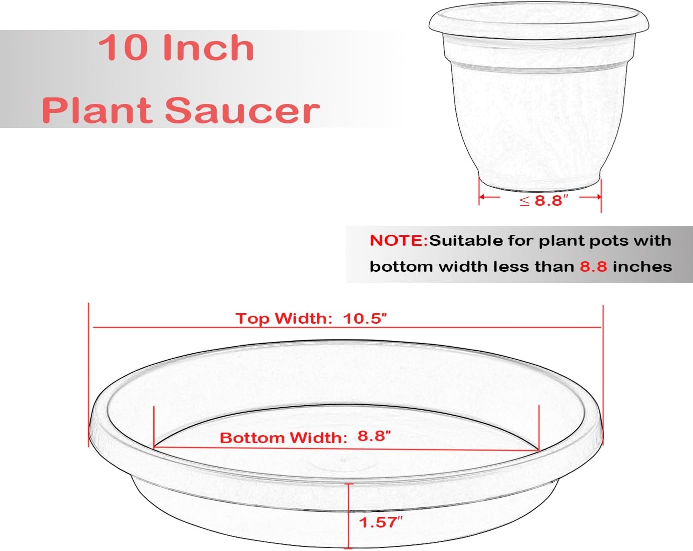 5 Pack Plant Saucer 10 Inch, Plastic Plant Saucers for Indoors, Drip Trays for Potted Plants, Flower Pot Saucers, Plant Trays for Pots, Plant Water Catcher Tray