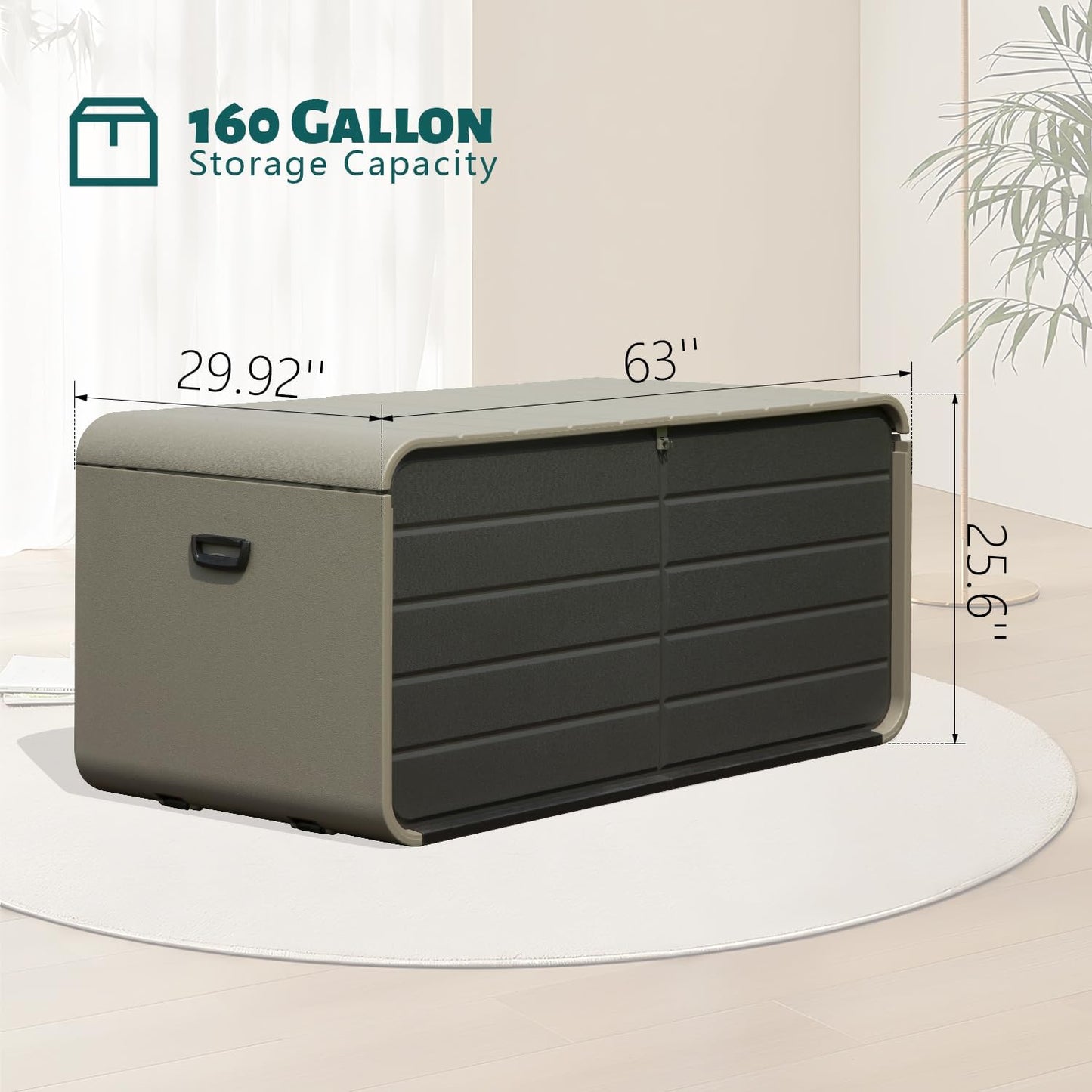 Domi 160 Gallon Outdoor Storage Box – Waterproof, UV-Resistant Deck Box with Lockable Lid for Patio Furniture, Garden Tools, Delivery Packages (Large Resin Storage Bin）