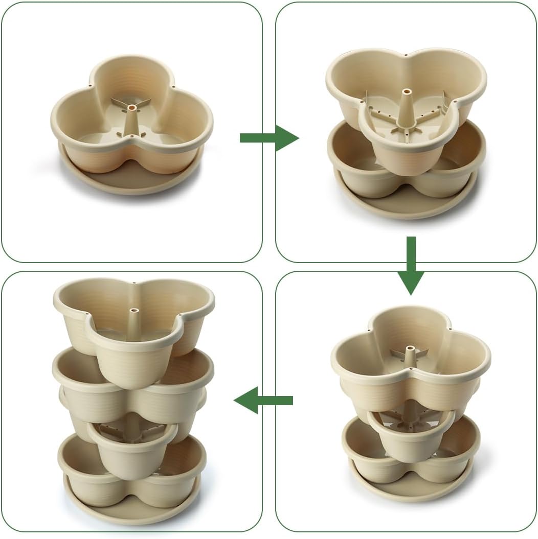 5 Tier Vertical Planters Stackable Gardening Planter for Strawberries, Flowers, Herb and Vegetables, White