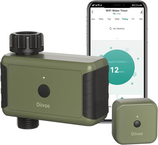 Diivoo WiFi Water Timer for Garden Hose, Smart Sprinkler Hose Timer with Hub, Up to 20 Separate Watering Schedules, Compatible with Alexa and Google Home