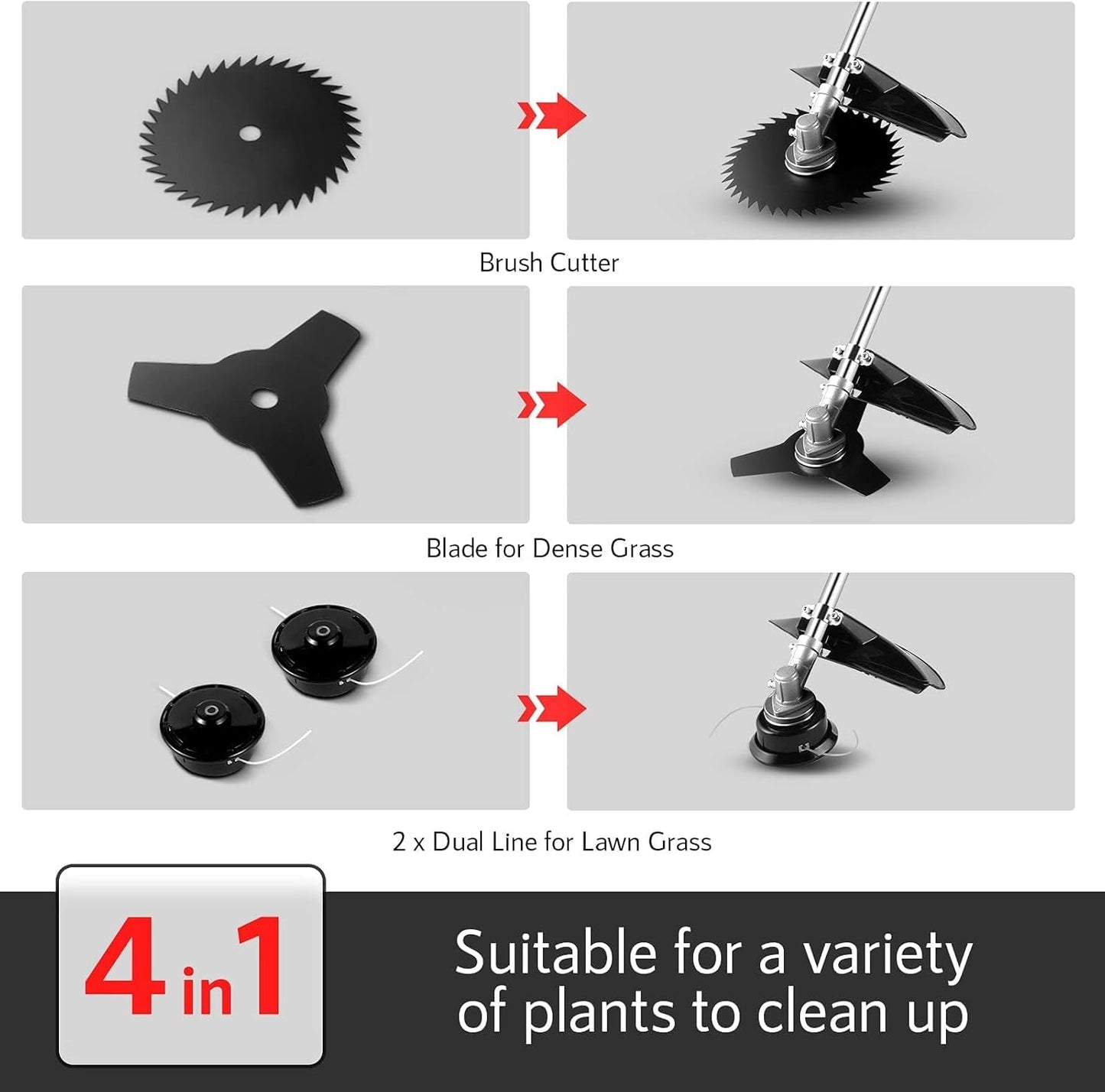 COOCHEER 4 in 1 Brush Cutter Gas Powered,58cc Weed Wacker Gas Powered, 2 Cycle Straight Shaft String Trimmer Grass Cutter Machine for Lawn and Garden Care Trimming, Orange