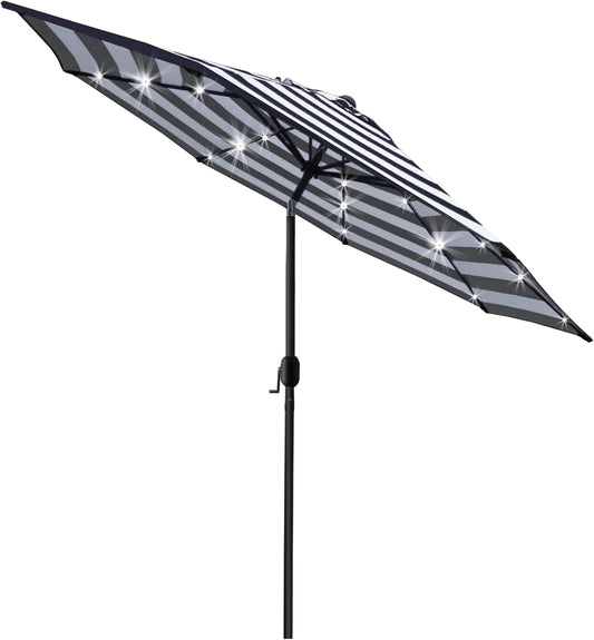 Sunnyglade 9' Solar 24 LED Lighted Umbrella with 8 Ribs Adjustment and Crank Lift System for Patio - Black and White