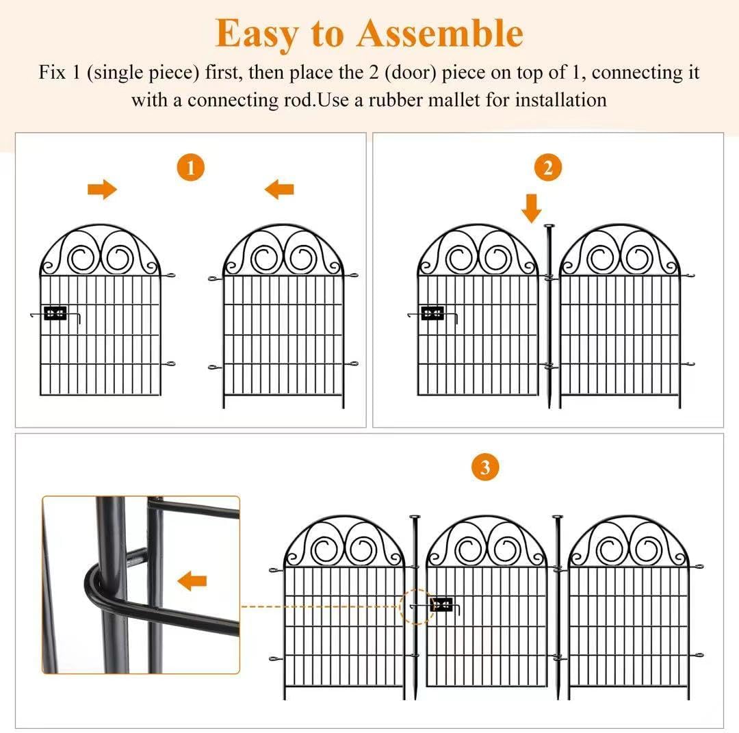 Tall Garden Animal Barrier Fence With Gate, 32 in(H)×27 in(L) 8 Panels Dog Digging Fencing Barrier, Black Metal Temporary Fence, Reusable Defense Fences For Outdoor Yard. Total 17.5 Ft│Patented