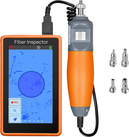 Orange A-600 Handheld 400x Fiber Optic end face Detector Magnifier Fiber Optic Microscope 5-inch high-Definition Touch Screen for SC/FC/ST/LC UPC Male/Female Head Interface Fiber Inspector (A-600U)