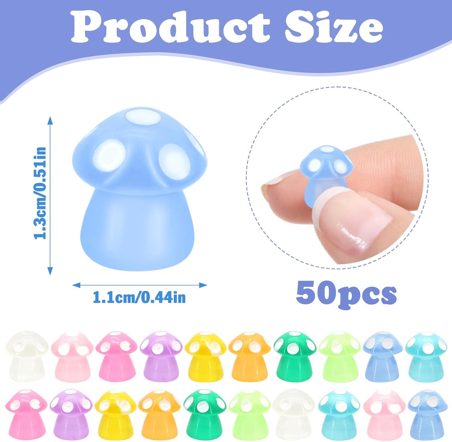 50Pcs Luminous Mini Mushrooms, Small Fairy Garden Mushrooms, Tiny Mushrooms Figurines for DIY Craft Micro Landscaping Decoration