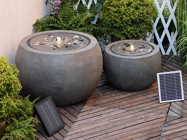 Solar Water Fountain Outdoor Garden Bubbler Large Water Feature Outdoor Fountains Solar Powered for Patio Deck Yard Home Decor Gray, 25 "L X 25" W X 17.5" H