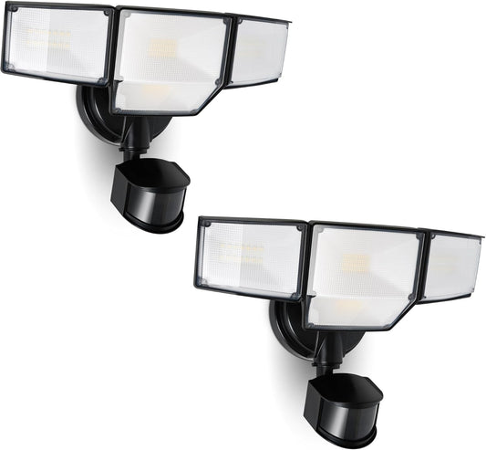 LUTEC 80W 9000LM LED Security Lights Motion Sensor Outdoor Lights, 4 Head LED Flood Light Outdoor 5000K Daylight, IP65 Waterproof, Motion Detected Light for Outside, Garage, Yard - 2 Pack (Black)