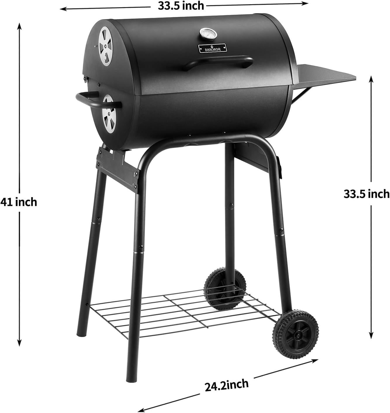 Charcoal Grill Outdoor BBQ Grill, Barrel Charcoal Grills with Side Table, with Nearly 500 Sq.In. Cooking Grid Area, Outdoor Backyard Camping Picnics, Patio and Parties, Black