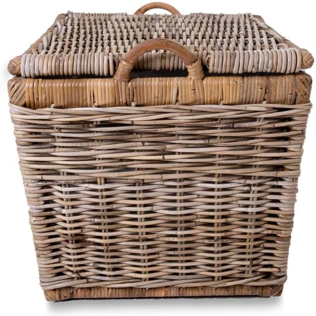 The Basket Lady Lift-Off Lid Wicker Storage Basket, Large, 24.5 in L x 18 in W x 17.5 in H, Serene Grey…
