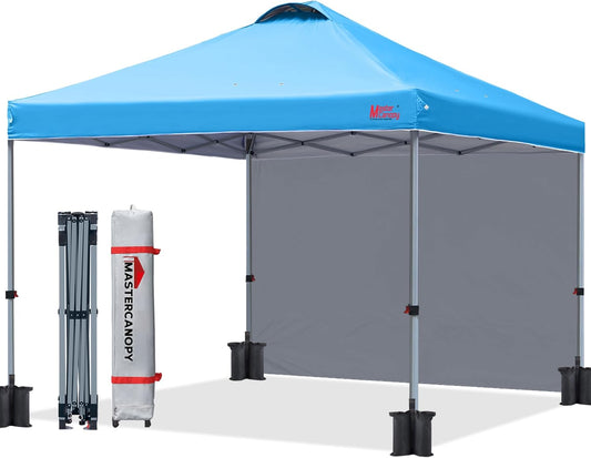 MASTERCANOPY Durable Pop-up Canopy Tent with 1 Sidewall (10'x10',Sky Blue)