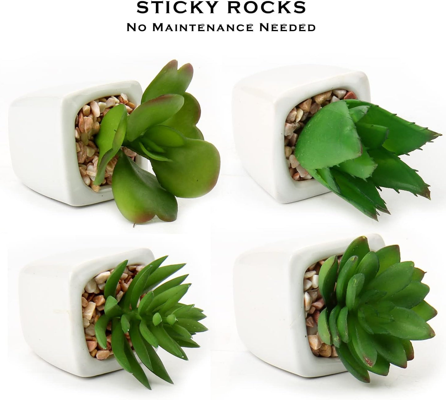 Hollyone Succulents Plants Artificial 4Pcs Small Fake Succulents in Pots Faux Plastic Potted Plants with White Ceramic Pot for Home Decor Office Desk Bathroom Shelf Indoor & Outdoor Decoration