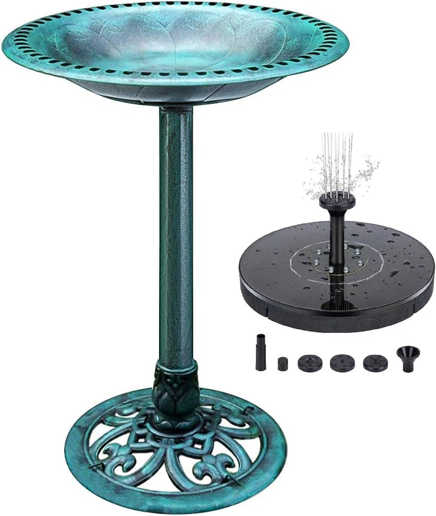 KKY 28 Inch Bird Bath Outdoor Garden Resin Lightweight Retro Courtyard Art Green Color