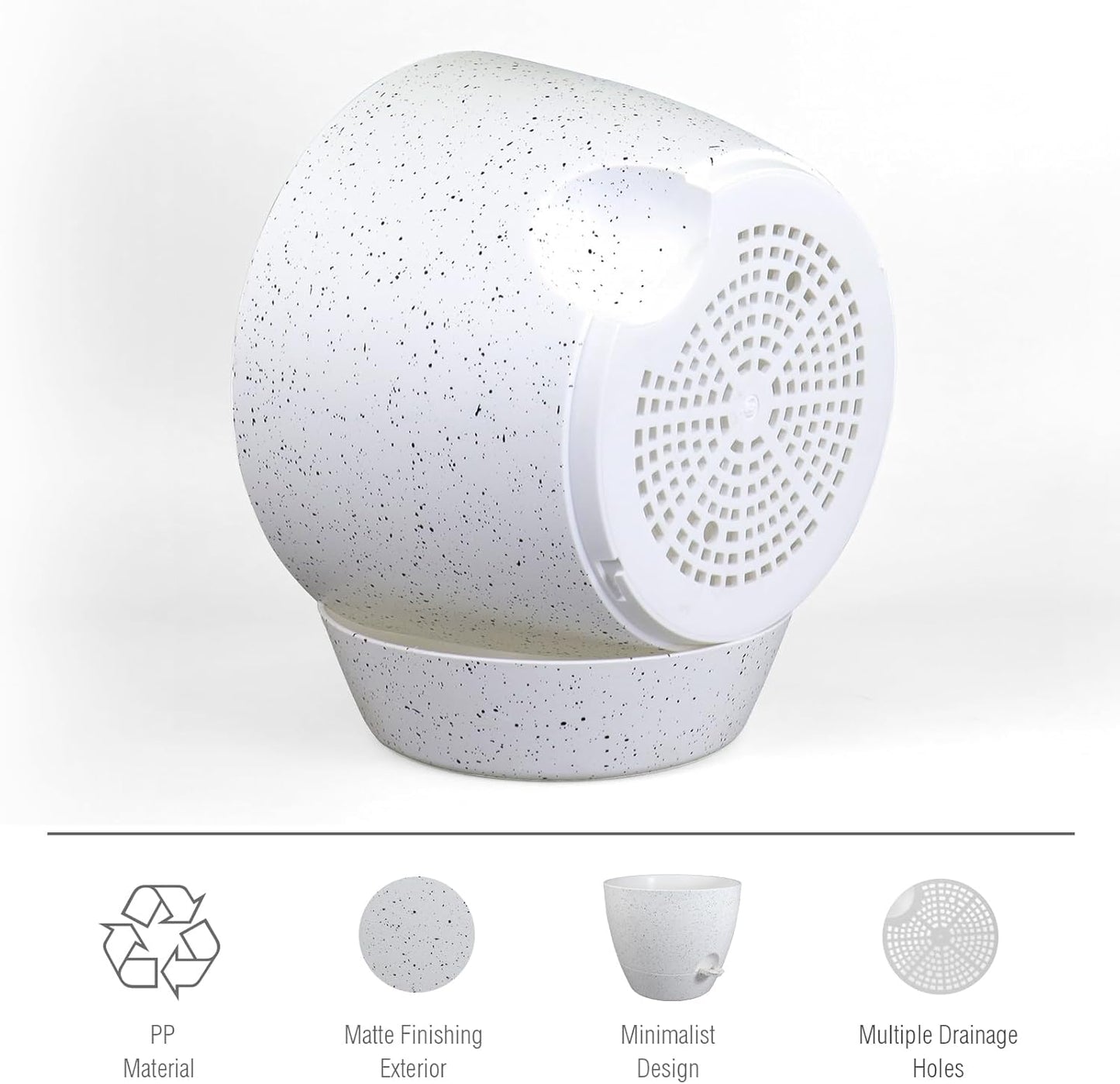 12 inch Large Self Watering Pots for Indoor Outdoor Plants, Plant Pots with Mesh Drainage Holes for Garden House Plants, Plastic Planters with Reservoir for Flower, Speckled White