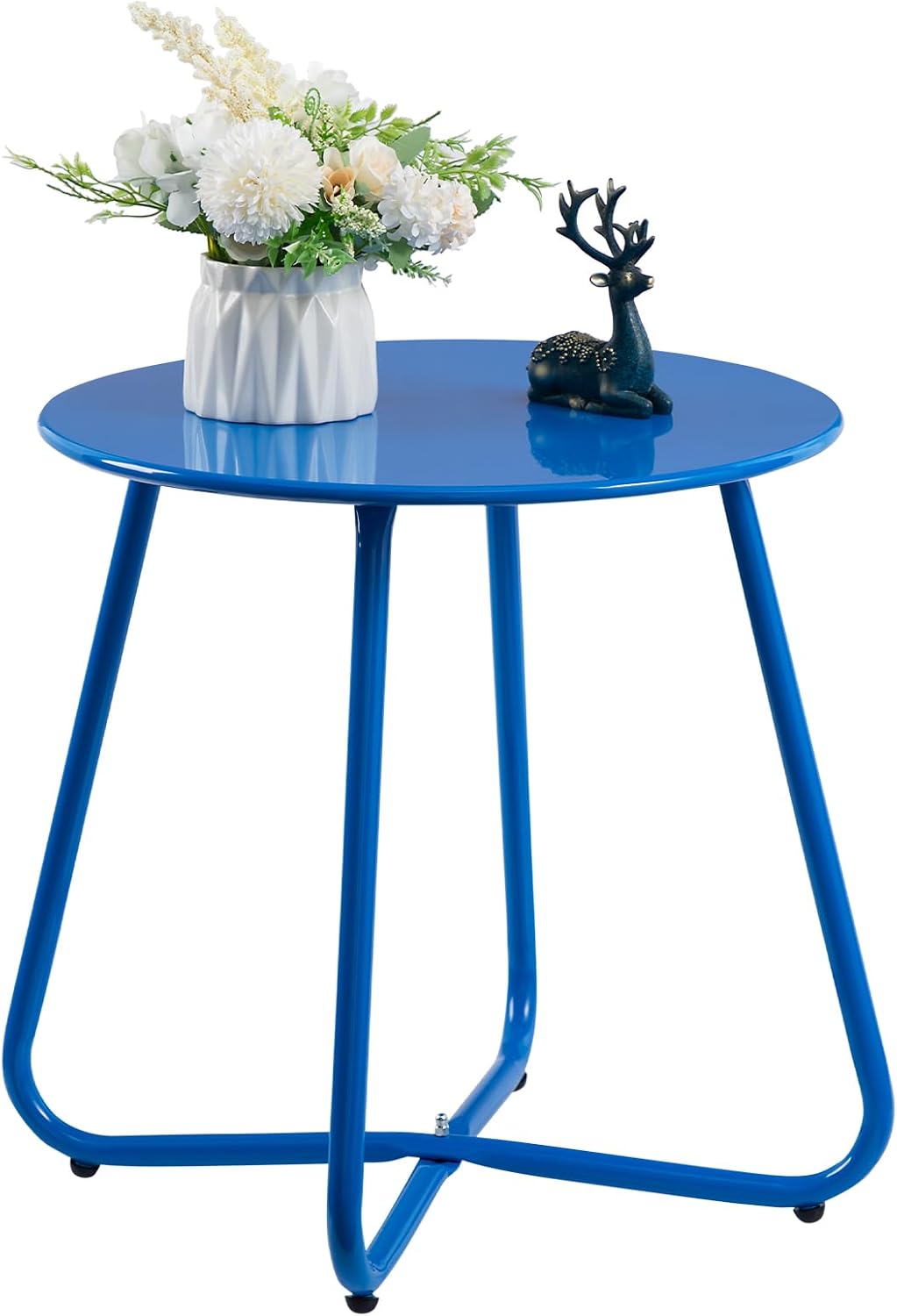 HollyHOME Round Metal Side Table, Rust-Resistant Patio Small Plant Stand, Outdoor 17.32'' Portable End Table for Balconies, Gardens, Living Rooms and Bedrooms, SkyBlue